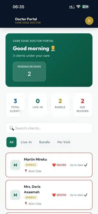 CareEdge Doctor Portal — patient monitoring and care review interface